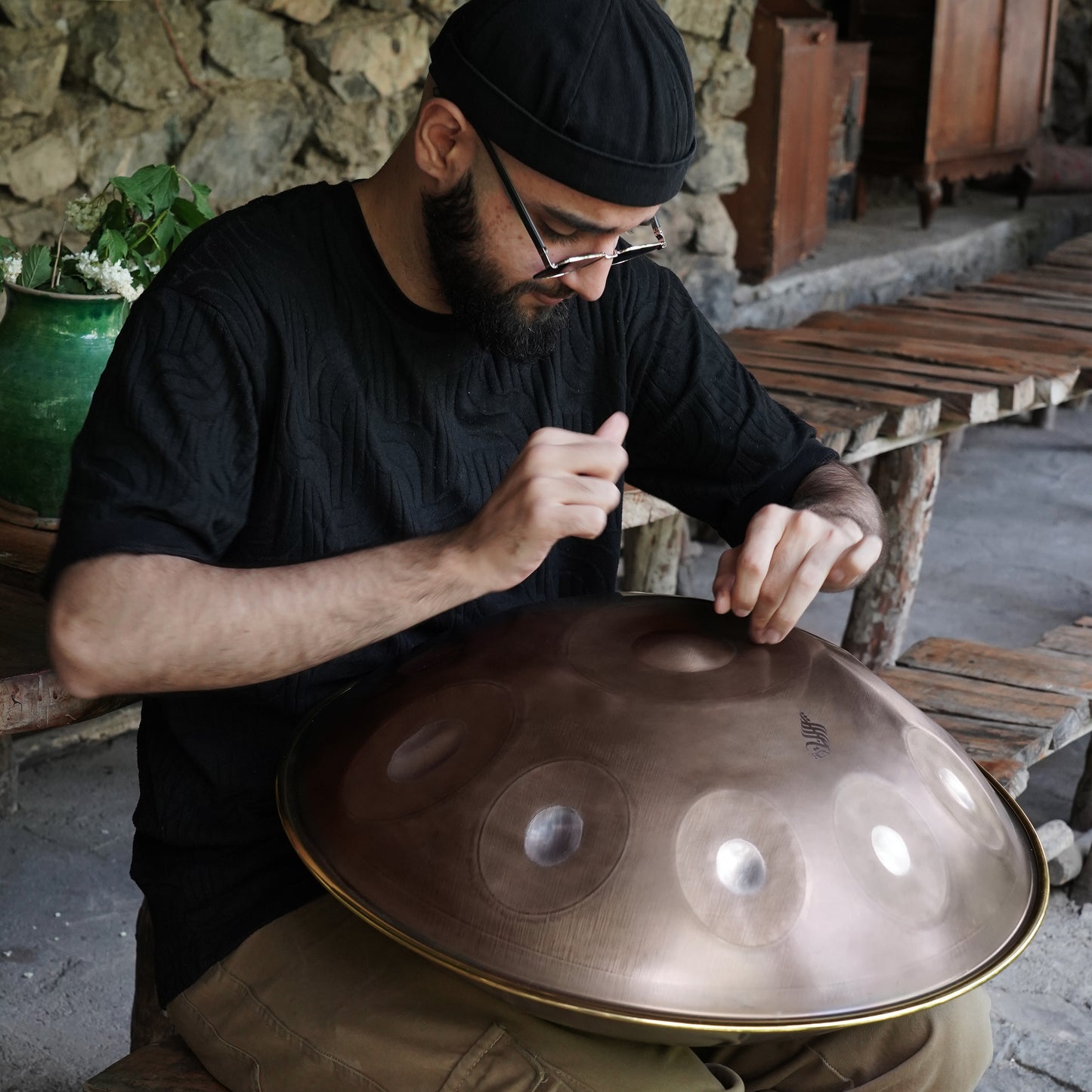Rogina Hand Pan, 10 Notes, Stainless Steel, 440HZ, D-Kurd, Mystic Golden Mocha