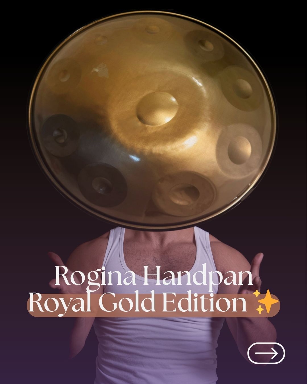 Rogina Hand Pan – 10 Notes, D-Kurd, 440 Hz, Stainless Steel, Royal Gold